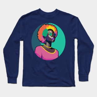 80s popart black girl, vibrant colors, face only Long Sleeve T-Shirt